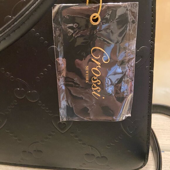 Grossi New York Embossed Cherry & Heart Tote – Black w/ Gold Trim - Picture 3 of 6